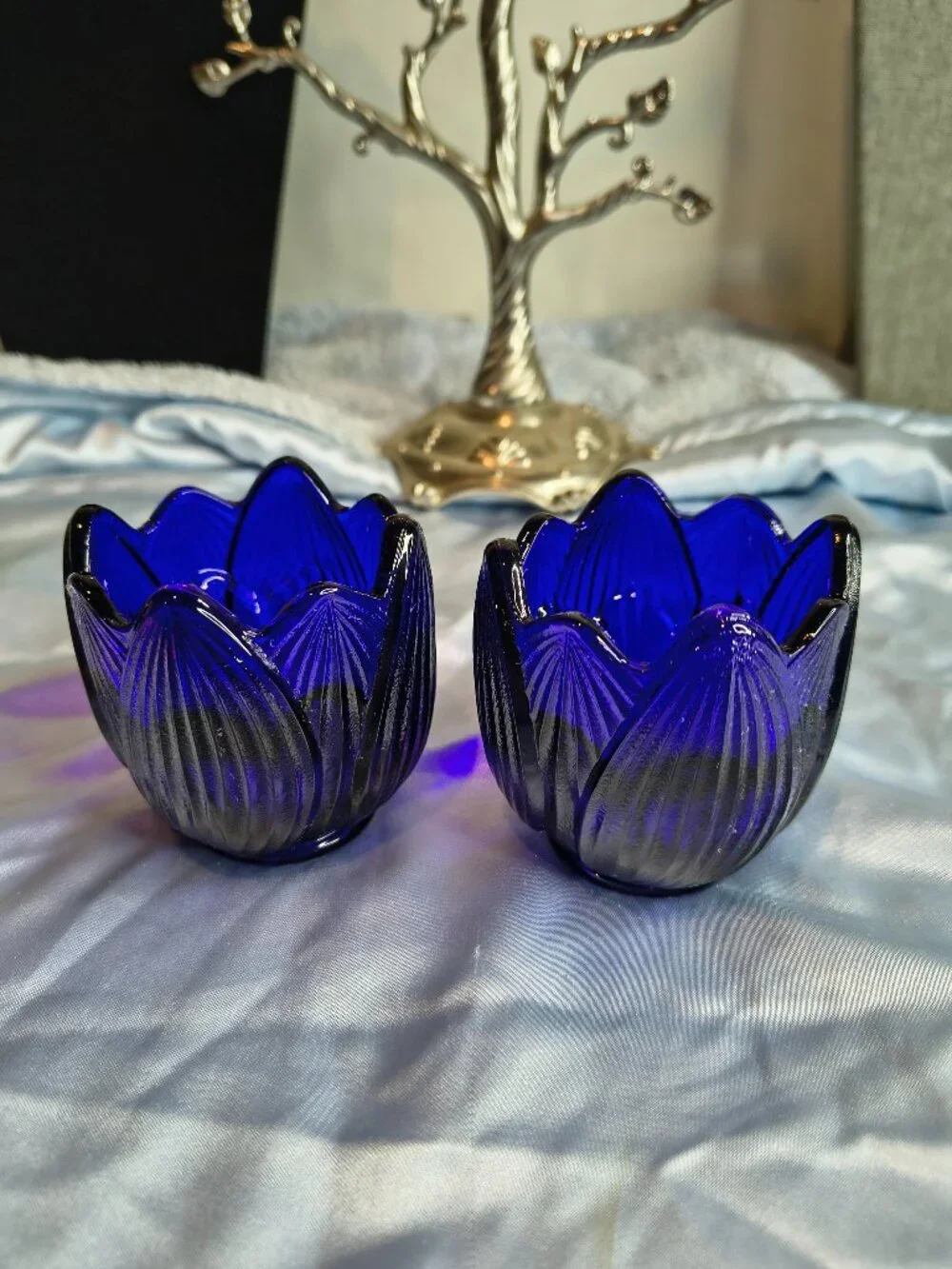 Vintage Fenton Lotus or Tulip Pattern Candle Holders